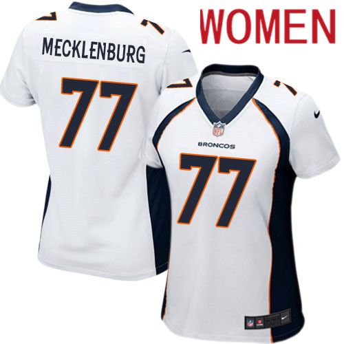 Women Denver Broncos #77 Karl Mecklenburg White Nike Game NFL Jersey->women nfl jersey->Women Jersey